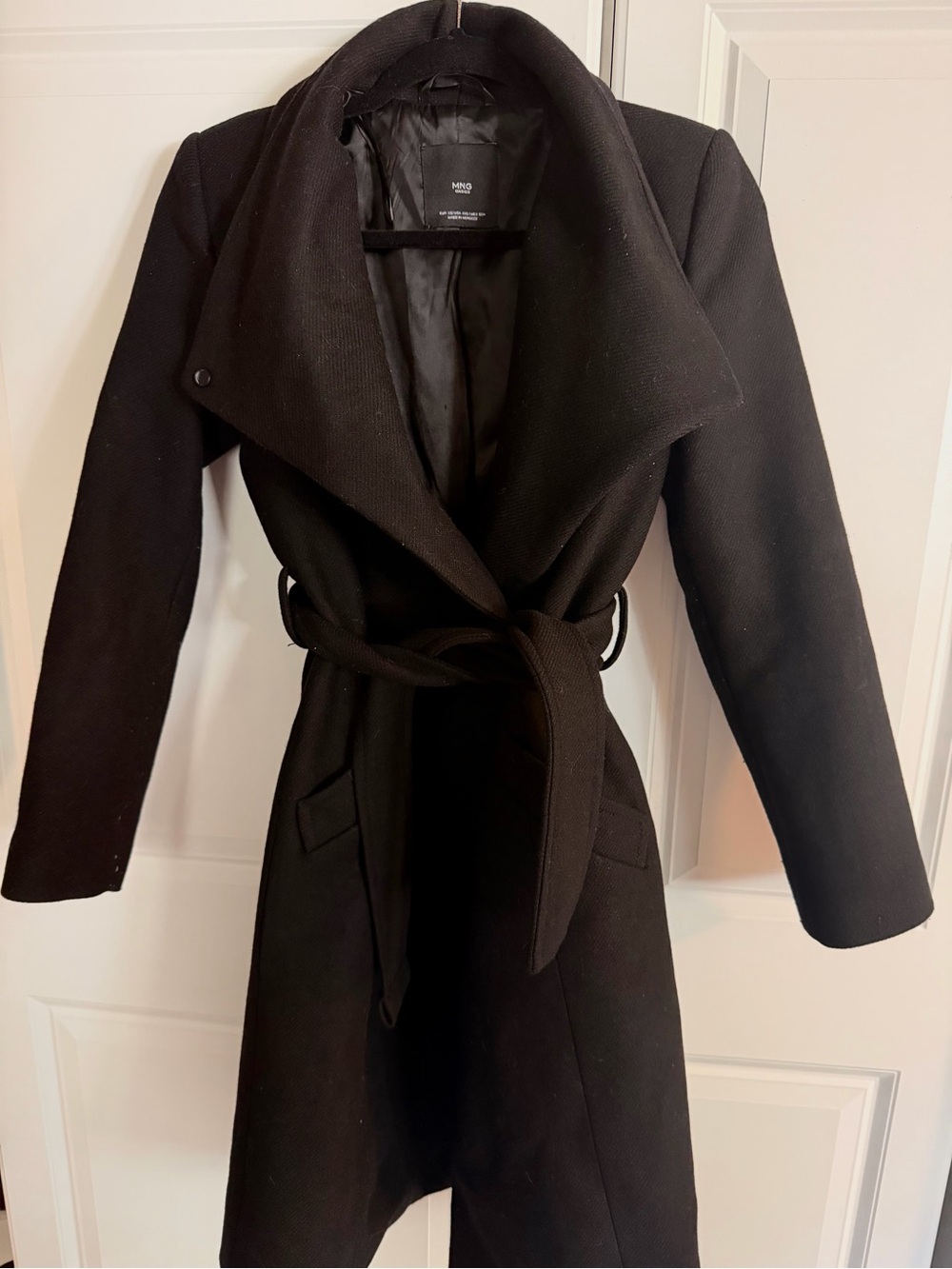 Mango Black Belted Wool Trench Wrap Coat - Women's
